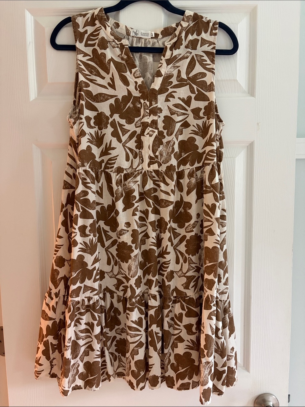 Carve Designs Sleeveless Floral Mini Dress in Cream and Brown